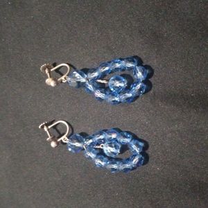 Vintage Screw On Beaded Dangle Drop Earrings 925